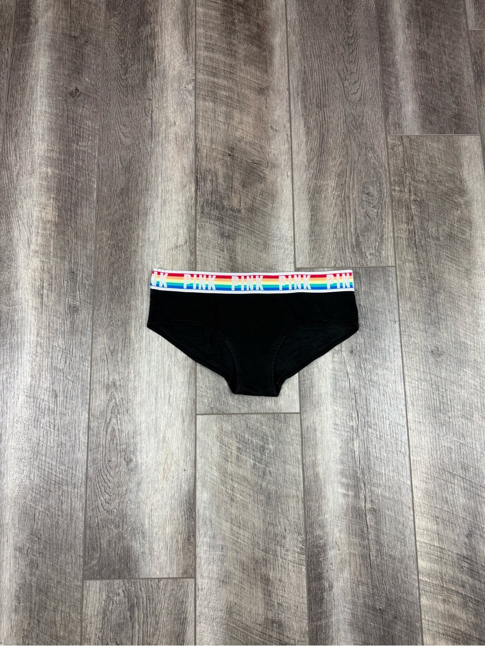 PINK Victoria's Secret Girls' Black Hipster Bottoms with Rainbow Logo Waistband